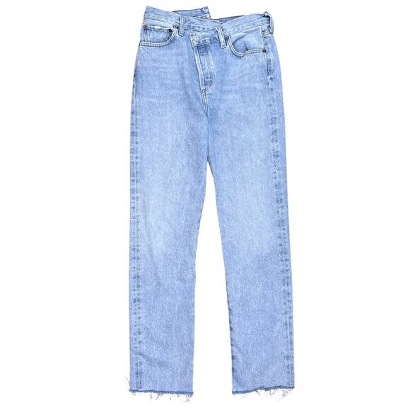 Agolde Criss Cross Jeans Blue Denim Asymmetric Straight Leg High Rise size 26 - Picture 3 of 10